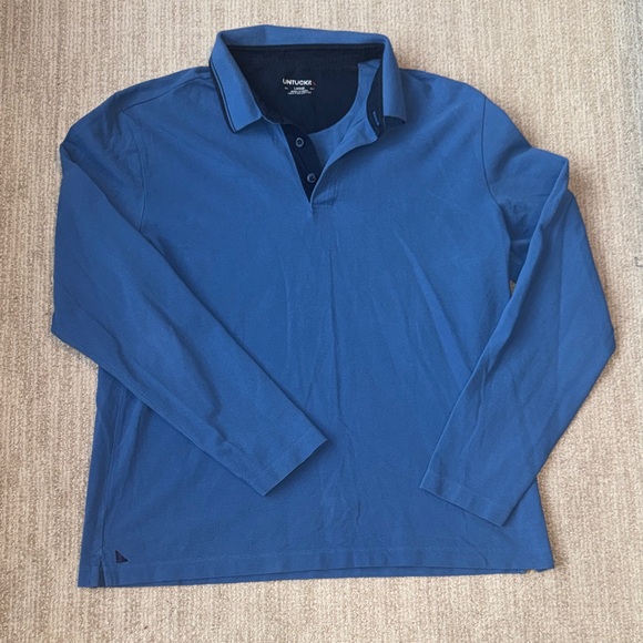 UNTUCKit Mens Size L Blue Pima Cotton Long Sleeve Polo Casual Shirt Top - Picture 2 of 10